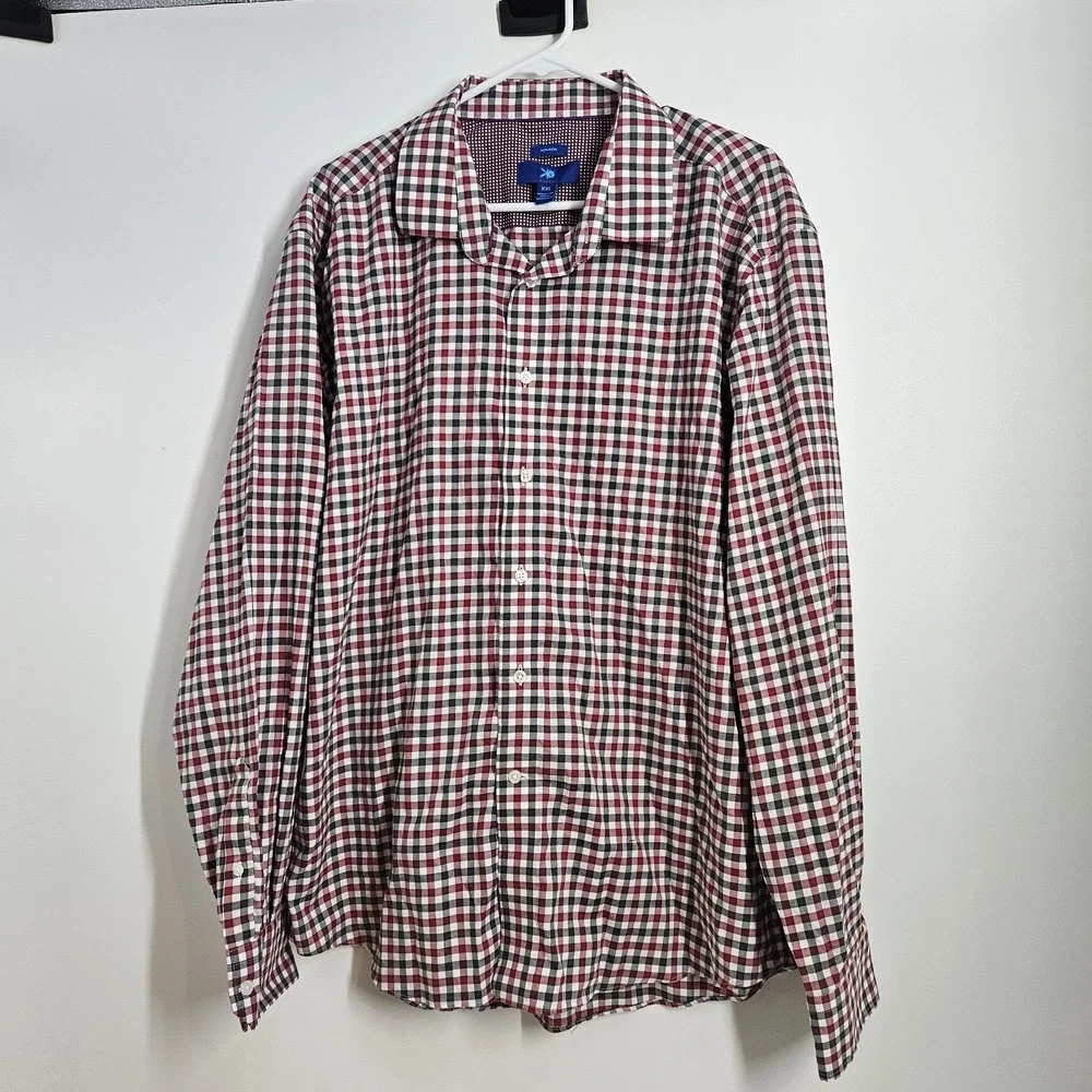 Egara Men's Red White Black Plaid Long Sleeve Button-down Shirt In Size XXL. 2XL